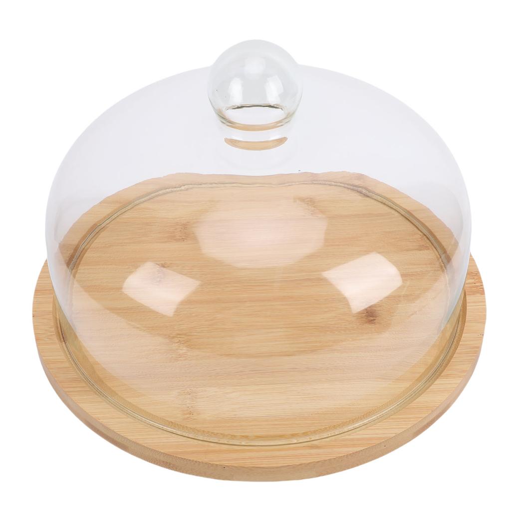Wood Cake Stand with Lid 12in Cake Holder Multi Functional Serving Platter Large Glass Cake Dome Cover