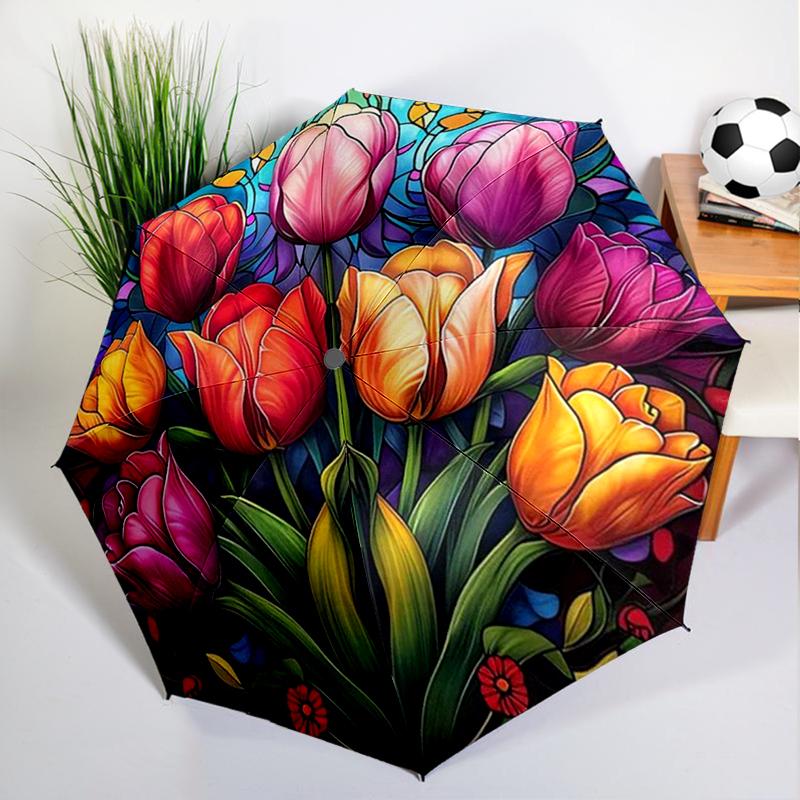 

Stained Glass Flowers Umbrella Automatic Open/close, Sturdy Iron Frame & 8-Rib Struct, Umbrella for Women & Men, Christmas Gifts