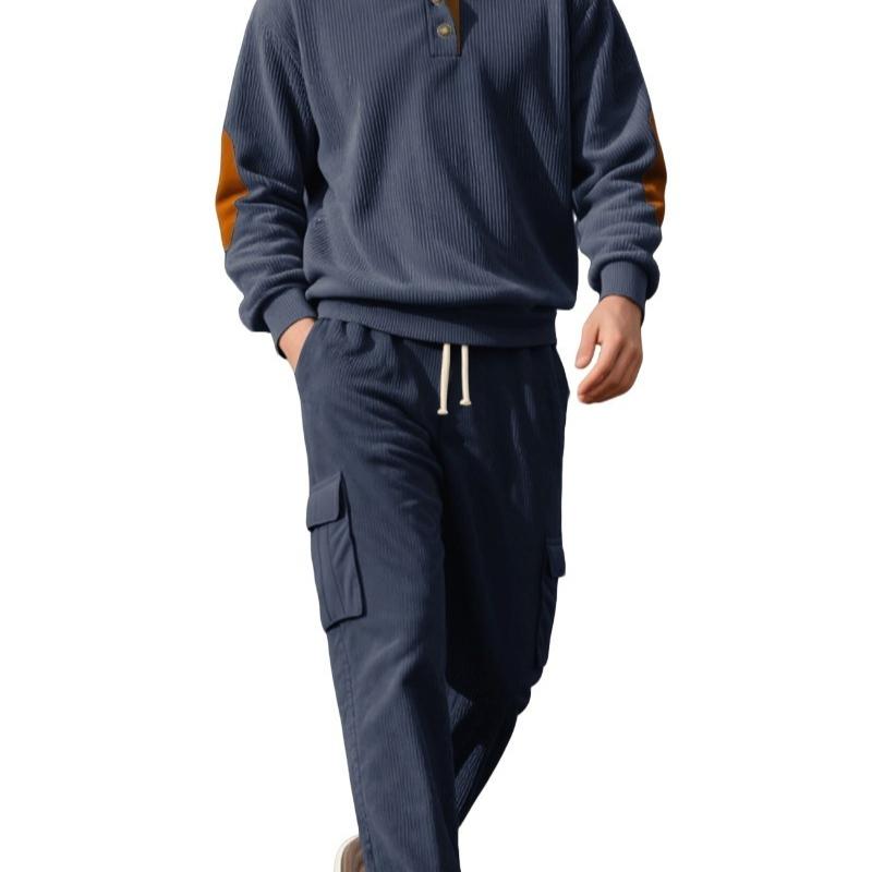 Casual Sports Lapel Long-sleeved Two-piece Set Men s Loose Corduroy Workwear Set S