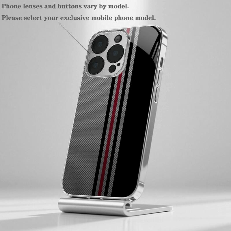 Red and Gray Striped Pattern Electroplated  Phone Case for iPhone17 16 16ProMax 15 14 13 12ProMax 11 11Pro Anti-drop protection