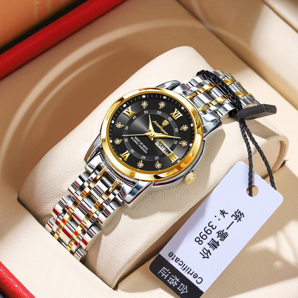 Dames quartzhorloge Nieuw waterdicht lichtgevend horloge met dubbele kalender