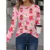 Spring and Autumn Fashion 3D Dog and Cat Printed Top Round Neck Long Sleeve Women's T-shirt