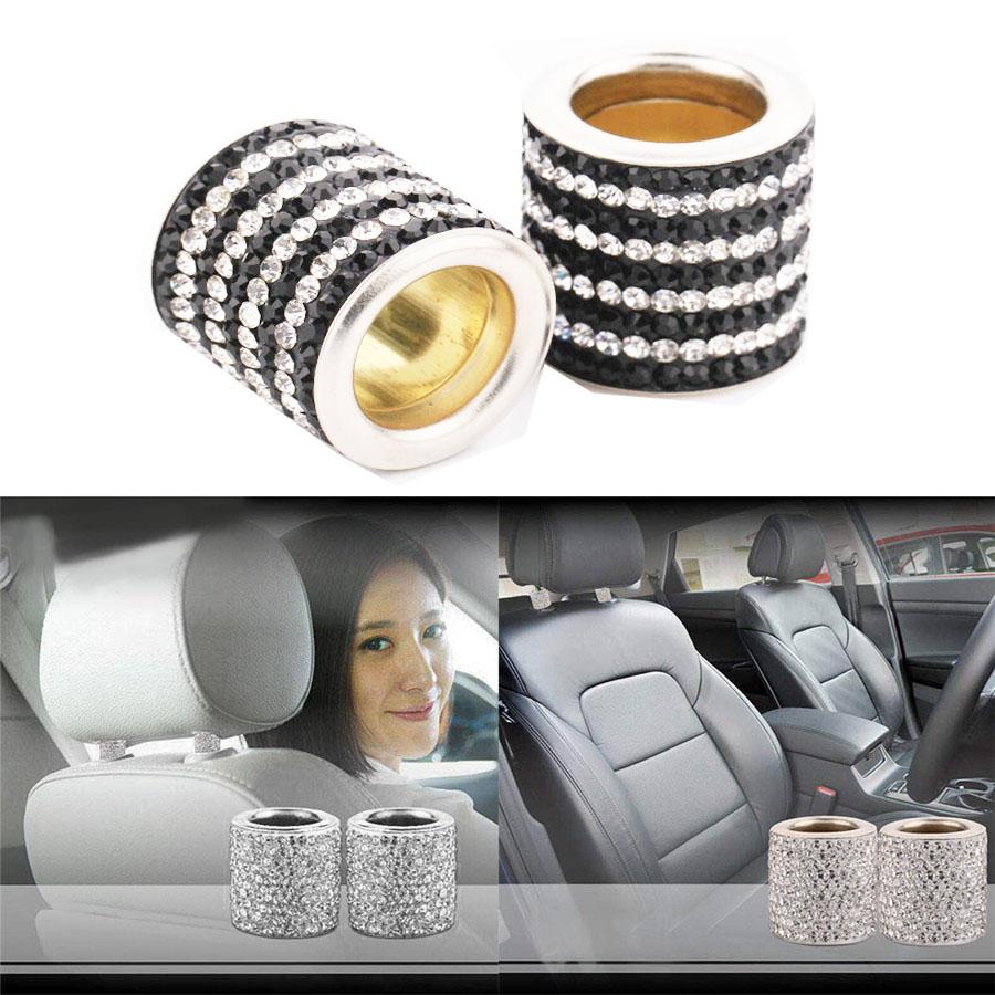 2X Crystal Car Seat Headrest Collar Decor Diamond Bling Car Interior Accessories