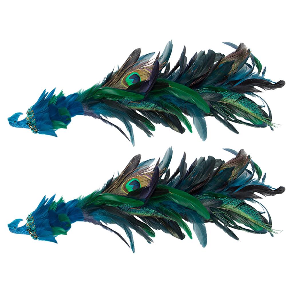 2PCS Christmas Decorations Tree Pendants Simulated Long Tailed Blue Peacocks Natural Feather Crafts Ornament Decor