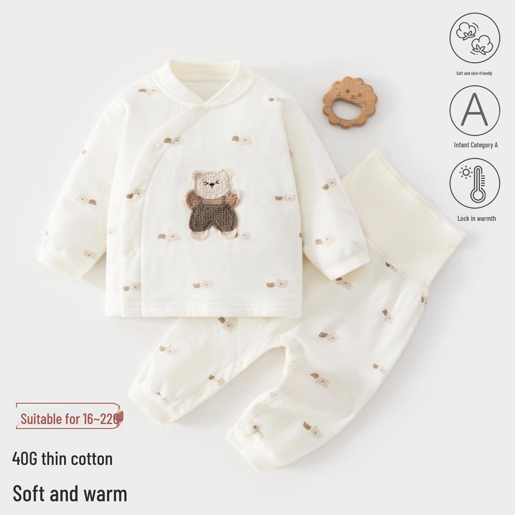 Klasse A Baumwolle Baby Langarm-Oberteil & High-Waist Hose Set, Druckknöpfe, Ganzjahresartikel, Leicht, Neugeborenen Unterwäsche