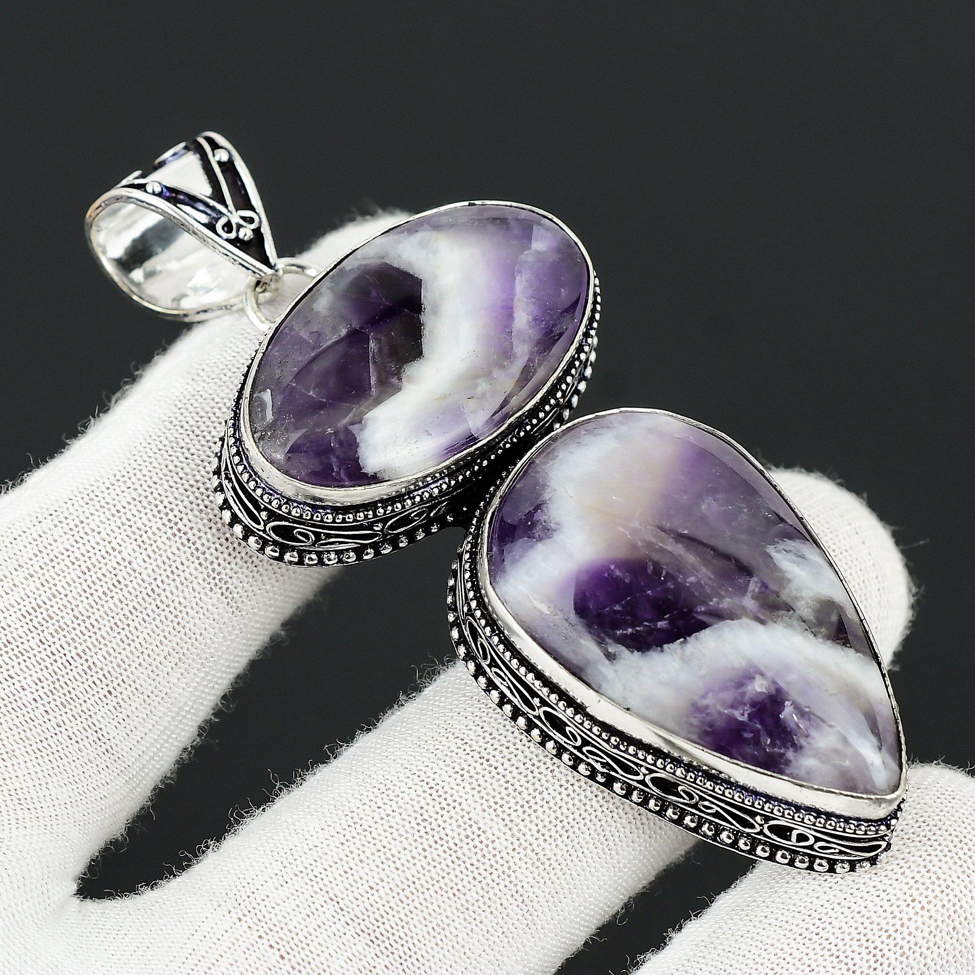 Шеврон Аметист Драгоценный Камень Ручной Работы Стерлингового Серебра 925 Подвеска — фото 4