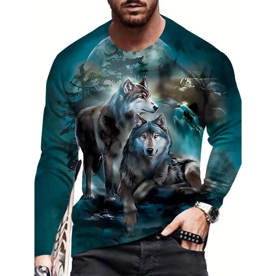 Street Fashion Men's Long Sleeve T-shirt Spring And Autumn Men's Daily Casual Top 3D Wolf Print Men's Long Sleeve T-shirt
