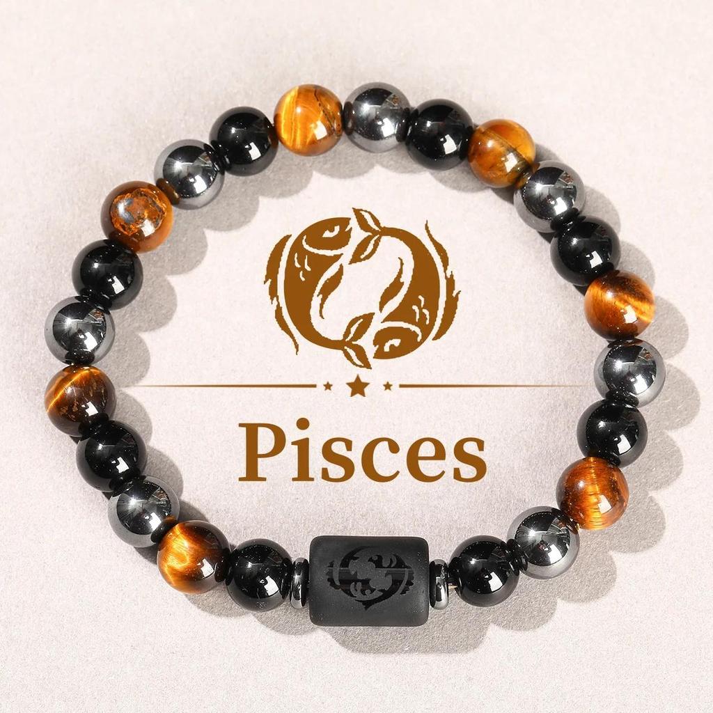 12 Tierkreiszeichen Naturstein Armband Zwillinge Steinbock Krebs Jungfrau Löwe Armband Damen Herren Freundschaftsschmuck Armbänder
