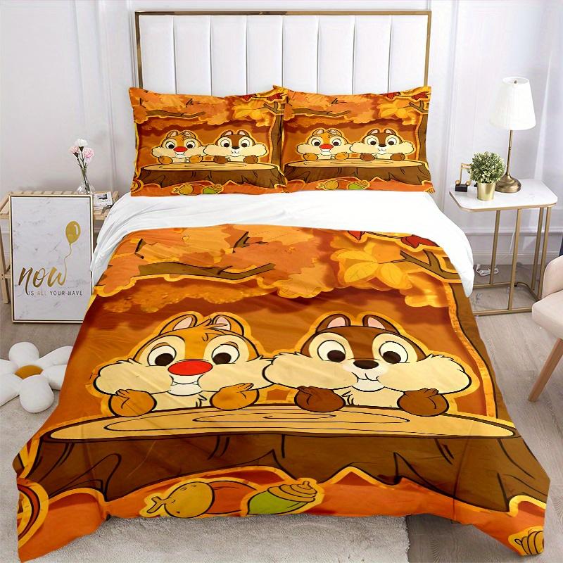 3pcs Autumn Adventure Chip 'n' Dale Printed Bedding Set, Soft and Comfortable Quilt Cover for Bedroom S002