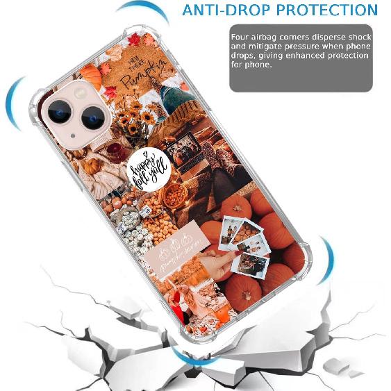 Autumn Vibe Aesthetic Case Compatible with iPhone 15 Plus, Fall Pumpkin Halloween Case for iPhone 15 Plus, Cool Cute TPU Bumper Phone Case Cover