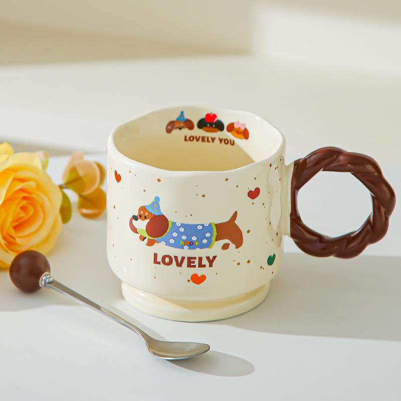 Creative cute cartoon sausage cup ceramic cup high value mug couple cup household drinking cup