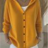 Women's Knit Hooded Cardigan Sweater - Solid Color, Casual Fashion for Autumn & Winter In Europe & America