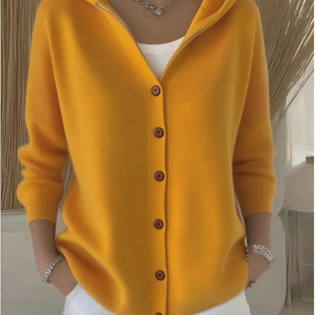 Women's Knit Hooded Cardigan Sweater - Solid Color, Casual Fashion for Autumn & Winter In Europe & America