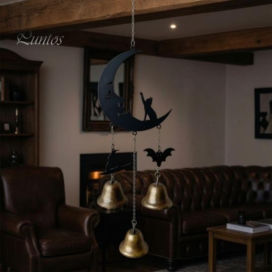 Crisp Sound Wind Chime Halloween Broomstick Witch Bells, Vintage Gothic Metal Hanging Peaceful Home Decor Ornaments for Door Wall Window Porch Indoor