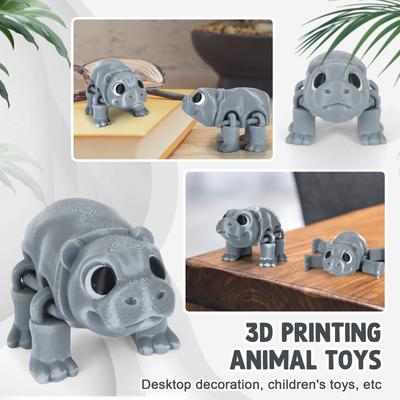 3D tištěná pohyblivá hroší hračka, Hroch s pohyblivými klouby, 3D tištěná hroší dekorace, Úleva od stresu, Pohyblivý hroch