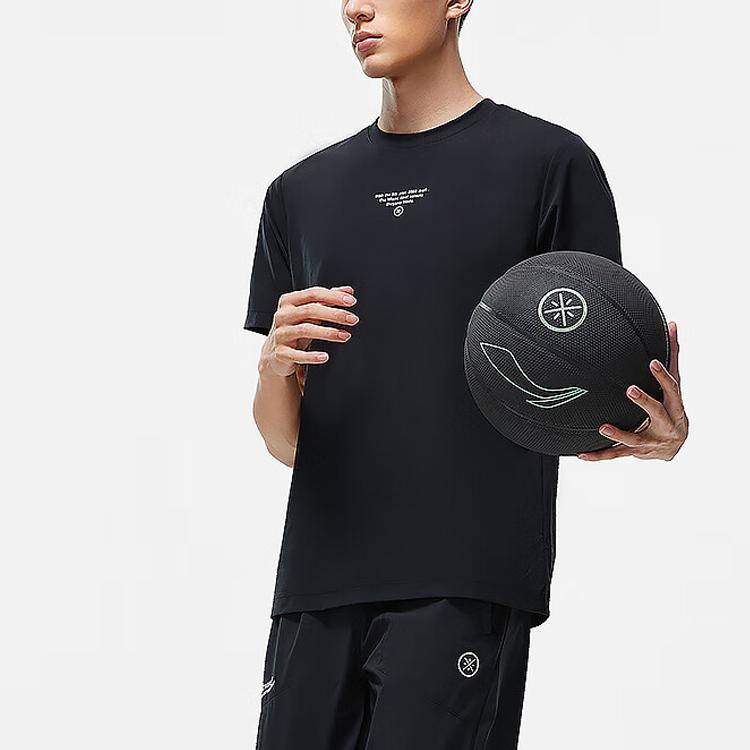 Li-Ning Wade Series Letter Print Moisture Wicking Quick Dry Antibacterial Round Neck Short Sleeve T-Shirt Men Tops Black ATST569-1