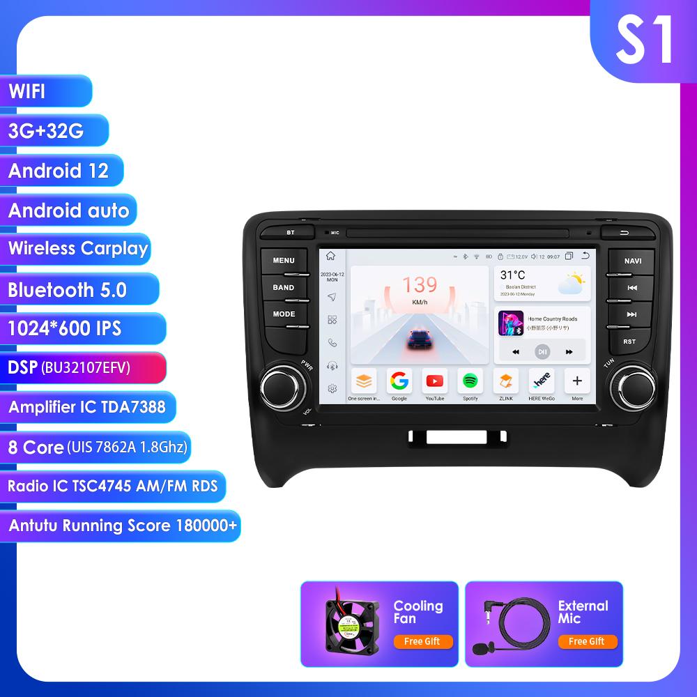 

OSSURET RDS Автомагнитола для TT MK2 8J 2006 - 2014 Android Мультимедийный Видеоплеер Навигация GPS Carplay QLED Интеллектуальный Сенсорный Экран Автомагнитола 8G S1 8Core 3G 32G