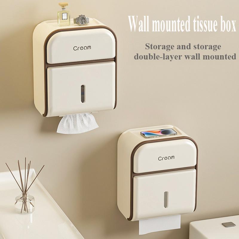 Cream style toilet tissue box, wall mounted, high-end, waterproof, no drilling, high-end hand wiping toilet paper box
