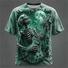 2026 Summer 3D Skull Print with Fire Pattern Men's T-Shirt - Stylish Round-Neck Short-Sleeve T-Shirt - Spooky Halloween Top