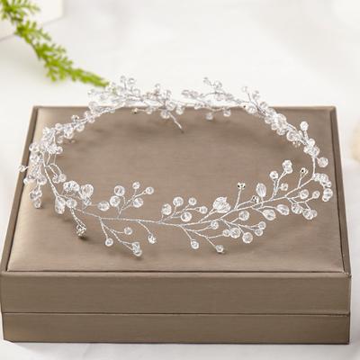 Haarschmuck für die Braut, Krone, Kopfschmuck, Perlen, Kristall-Stirnbänder, Braut-Diademe, Hochzeitsranken-Haar-Accessoires, einfacher Kopfschmuck, 50 cm