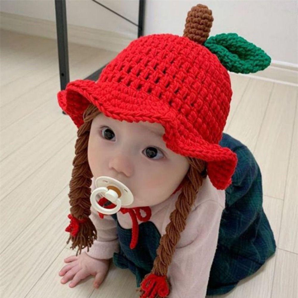 Cute Baby Hat Wig Handmade Newborn Braid Wig Cap Fashion Infant Knitted Hat Wig Photography Props