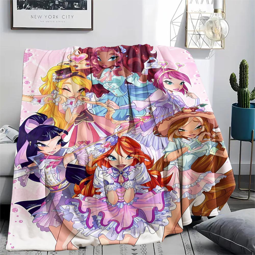 1PC WonderfulPrecur,Winx Club Print Flannel Blanket, High Quality All Seasons, Home Decor, Warmth and Comfort, Perfect for Christmas Gifts