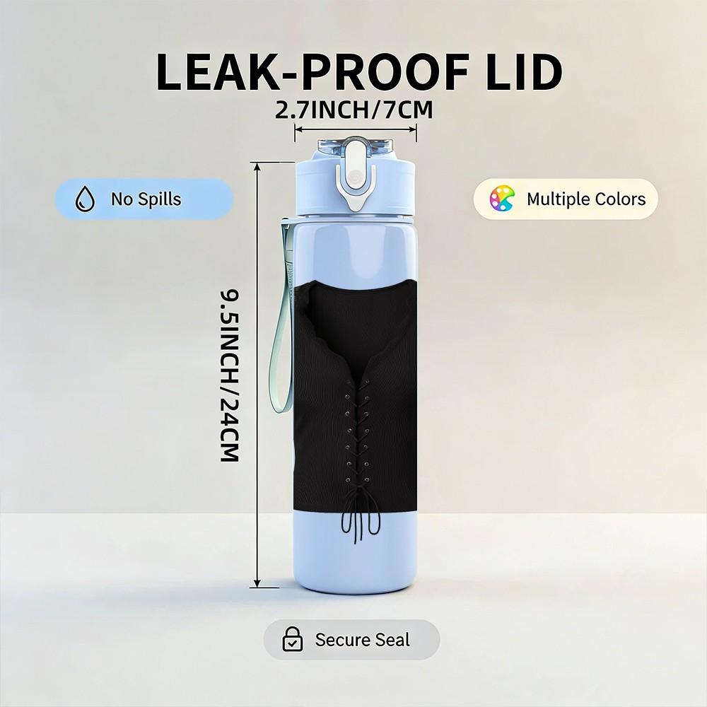 1PC Black Lace Corset Design 750ml Color Plastic Sports Water Bottle Leakproof Flip Straw Lid Suitable for Sports Office Home Use