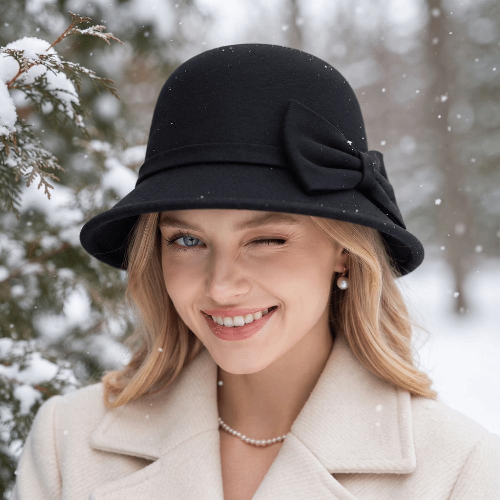 Soft Felt Retro Cloche Cap Warm Fleece Vintage Fedora Cap Winter Woolen Hat Shopping Day