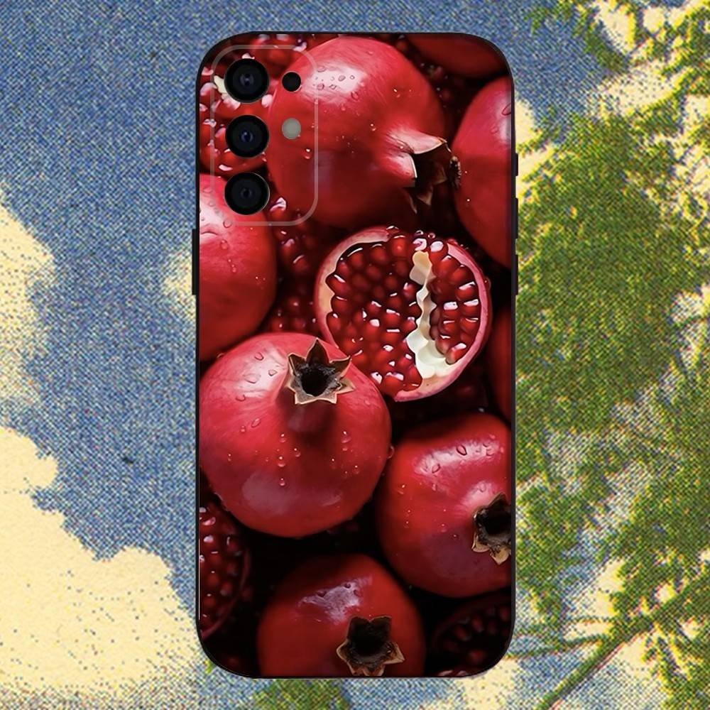 Food Fruit Red Pomegranate Phone Case For Samsung S25,S24,S21,S22,S23,S30,Ultra,S20,Plus,Fe,Lite,Note,10,9,5G Black Cover
