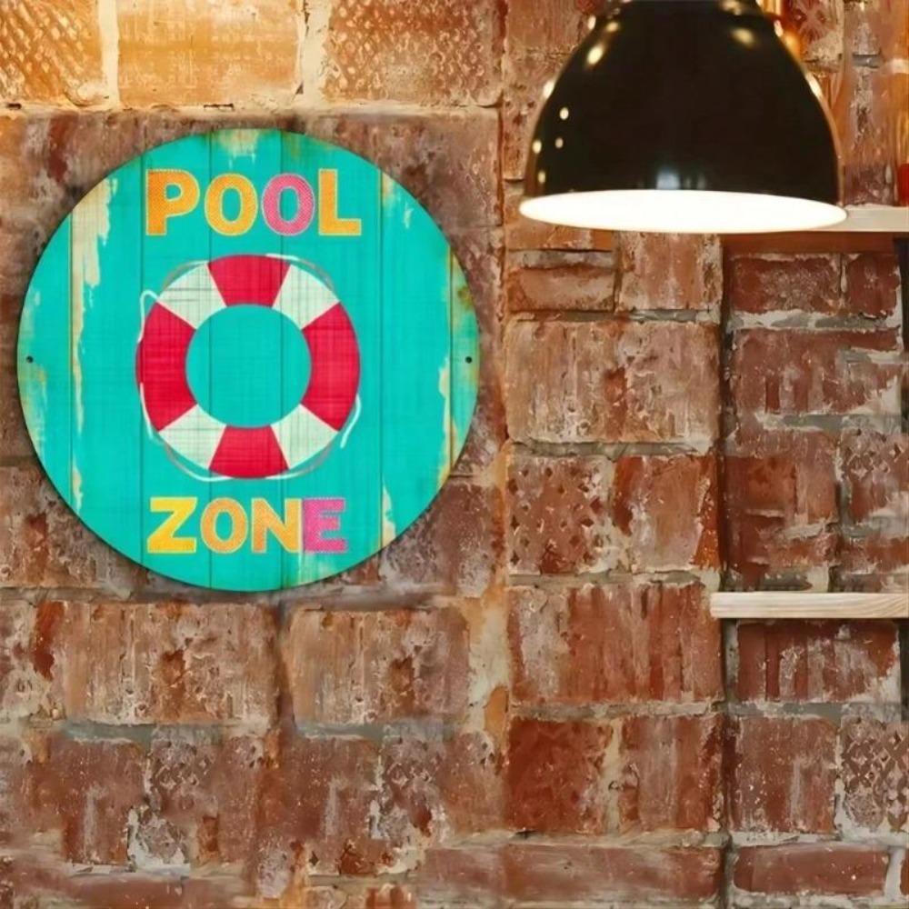 Pool Zone Vintage Lifebuoy Metal Tin Sign Wall Art Patio Garden Lake House Gift