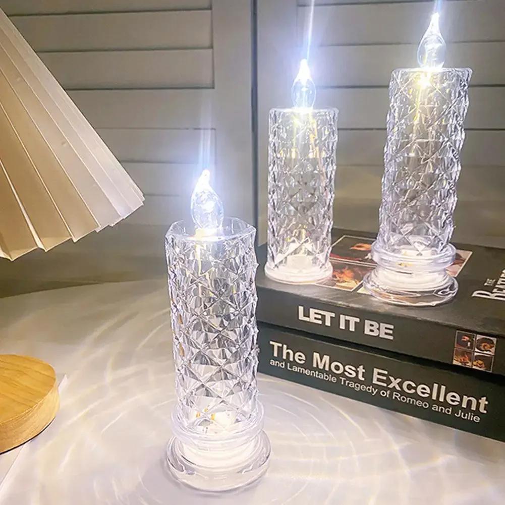 Crystal LED Table Lamp Rose Projection Light Romantic Diamond Atmosphere Light Night Light for Bedroom Party Christmas Decor