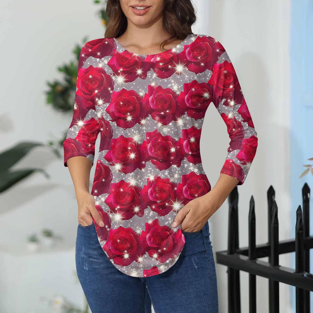 Damen-T-Shirts, 3/4-Ärmel, einfarbig, Pullover, Sommer, Frühling, Tops, Blusen