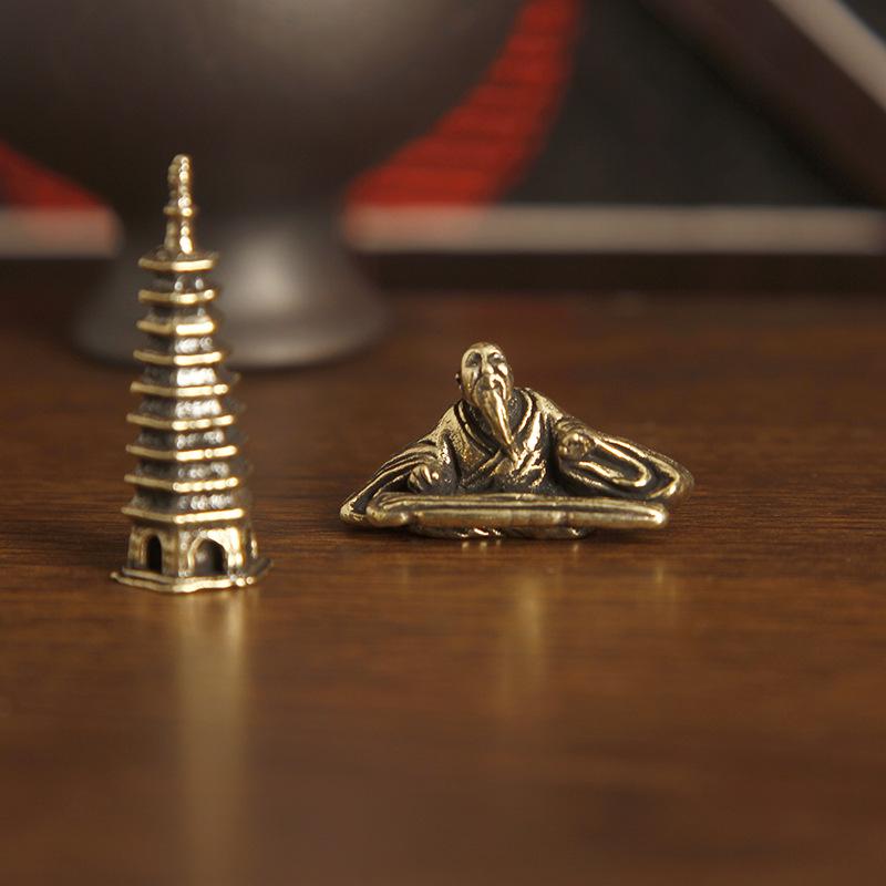 Mässing Fiske Gammal Man Liten Staty Skrivbordsdekorationer Retro Fiskare Mini Figurer Modeller Hemdekorationer Hantverkstillbehör