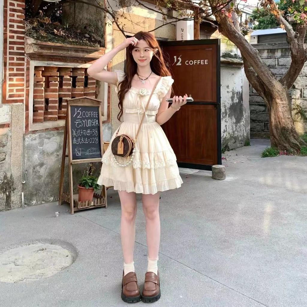 French sweet first love small flying sleeve dress children summer small temperament waist a word princess dress short skirt