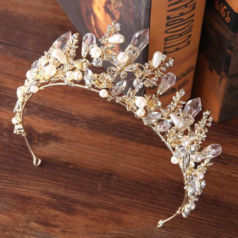 Bridal Crown Headdress Luxurious Baroque Golden Crown Crystal Forest Pearl Headband Wedding Dress Accessories Hair Accessories