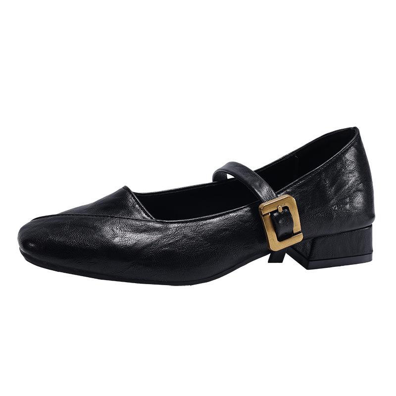 Temperamento da moda Retrô francês Salto grosso Sapatos de couro pequenos femininos 2025 novo primavera e outono Bico quadrado com saia Mary Jane sapatos únicos