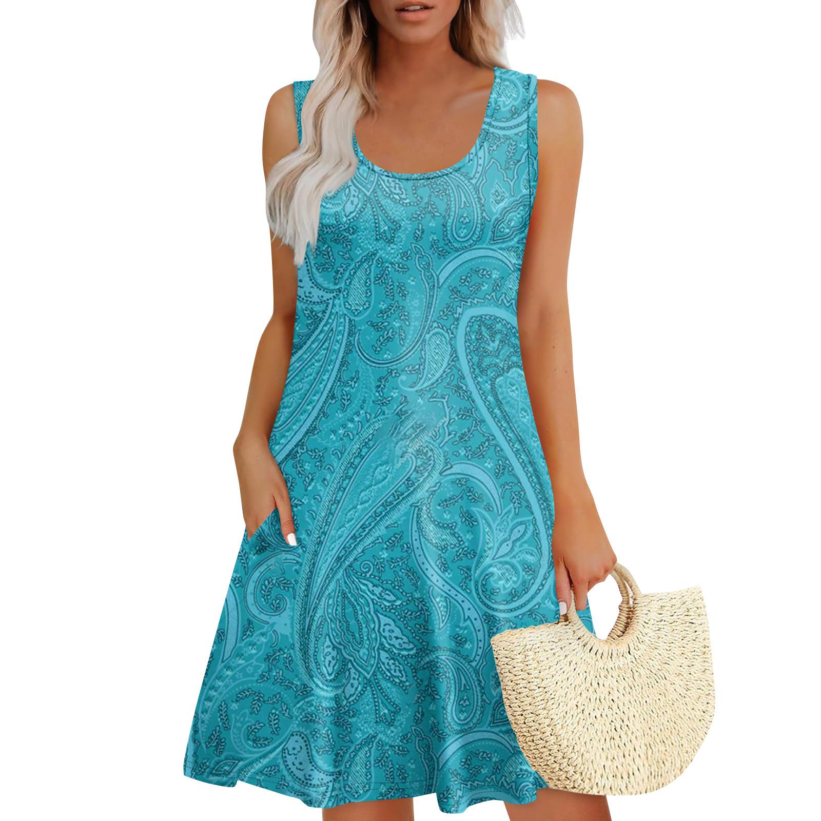 

Женское летнее повседневное платье U-образного кроя с завязкой и карманом, популярное цветочное платье с принтом M