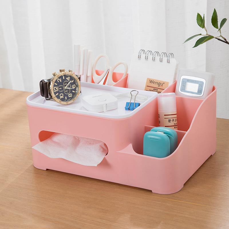 Tabletop Tissue Box Makeup Organizer Paper Box Cover Desktop Storage Box Phone Holder Cosmetic Storage Rack Napkin Holder