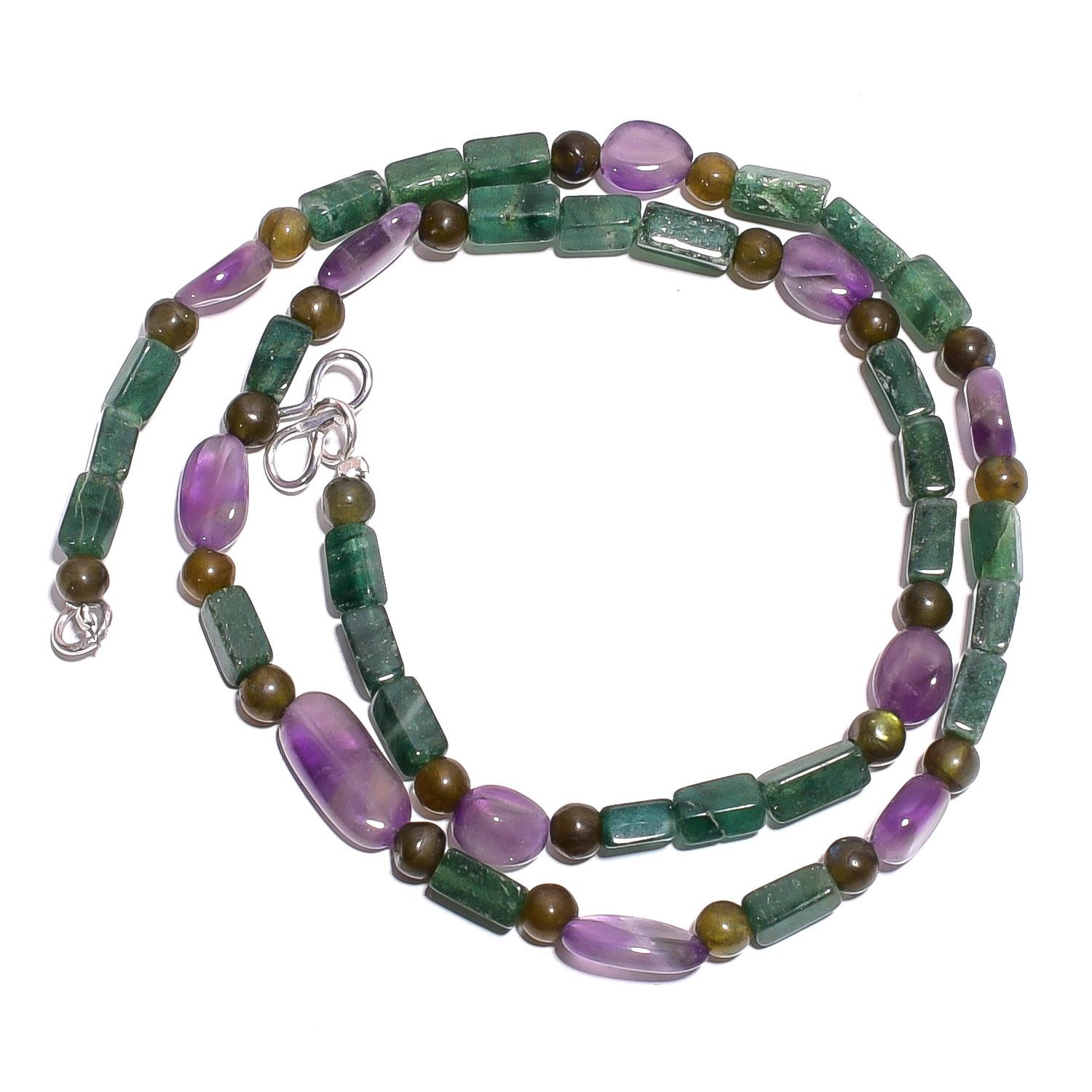 

Natural Amethyst Aventurine Labradorite Gemstone Beads Necklace 17 UB-5098 UB-5098