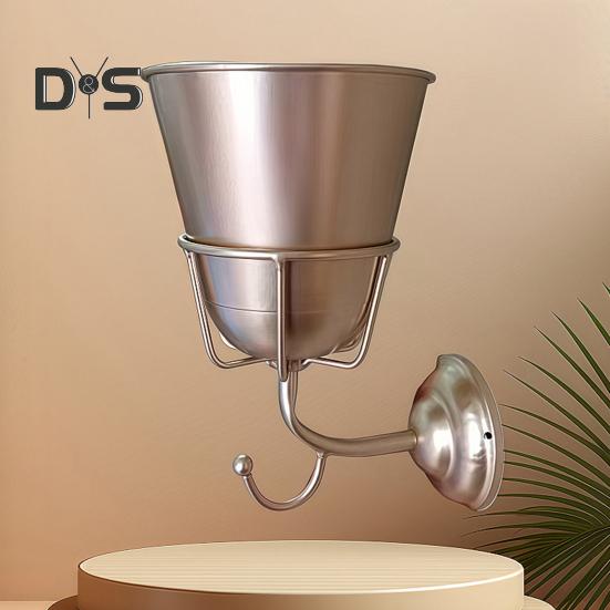 Stainless Steel Wall Mount Vase with Detachable Hook Vintage Home Office Living Room Porch Balcony Hallway Wall Hanging Flower Plant Holder Planter