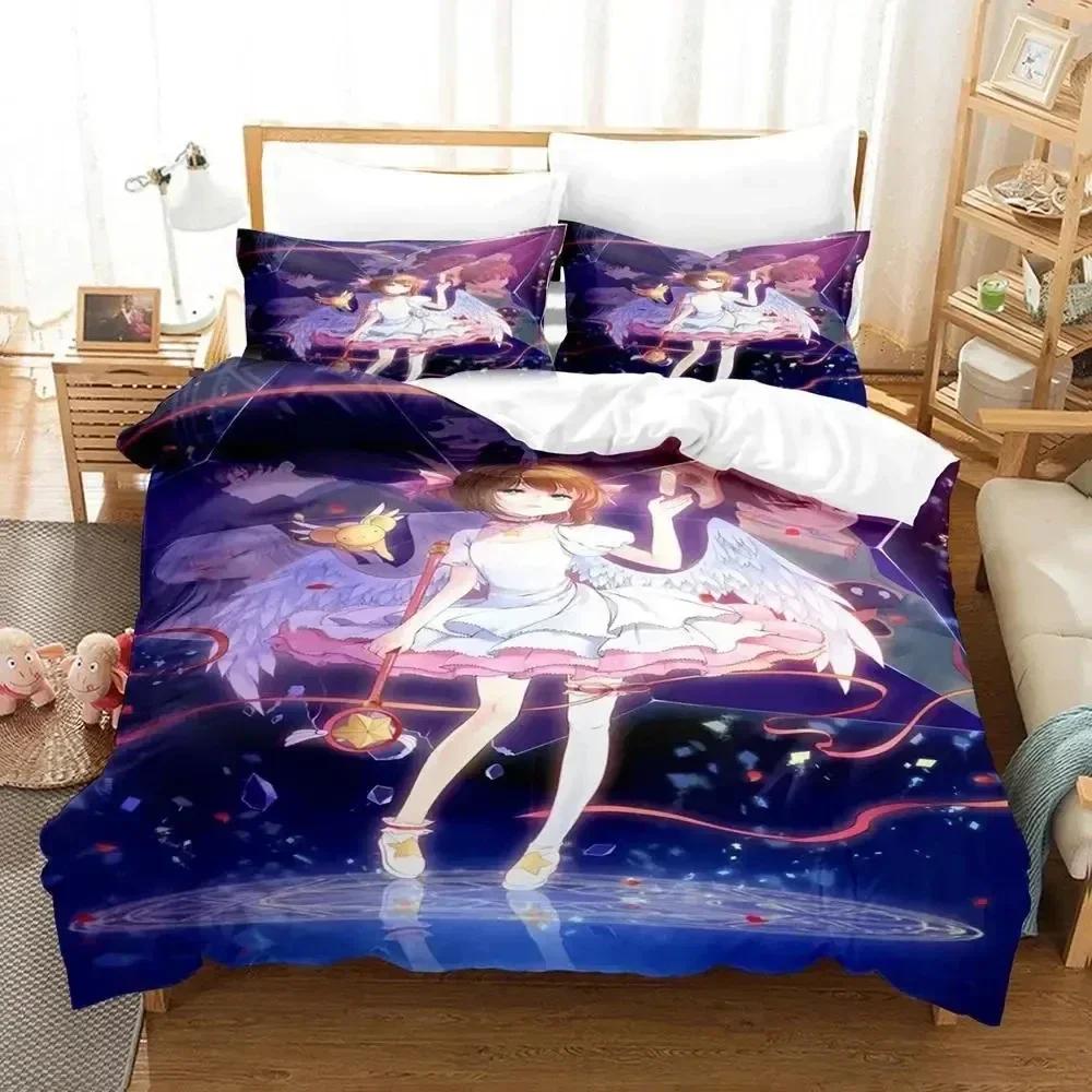 3D Print Anime Cardcaptor Sakura Bedding Set Printed Bed Set With Pillowcase Duvet Cover Soft Queen King Size Bedclothes Home