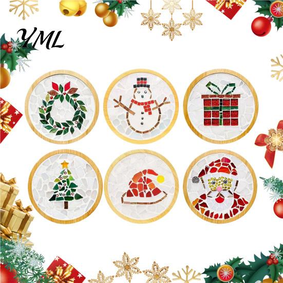 Family Fun Crafting for Christmas Mosaic Coaster DIY Kit, Festive Art Santa Wreath Creative Table Decorations Snowman Pattern, Tile Craft Kit Adults,