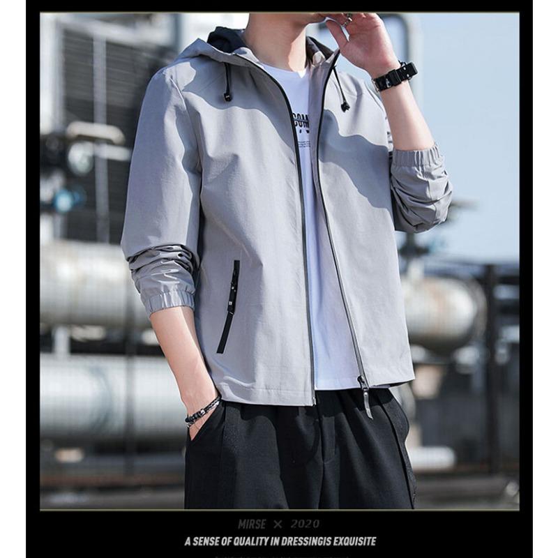 Frühling Herbst Unifarbene Kapuzen-Freizeit-Modejacke Herren All-Match Reißverschlussmantel Herren Cardigan Oberbekleidung Top