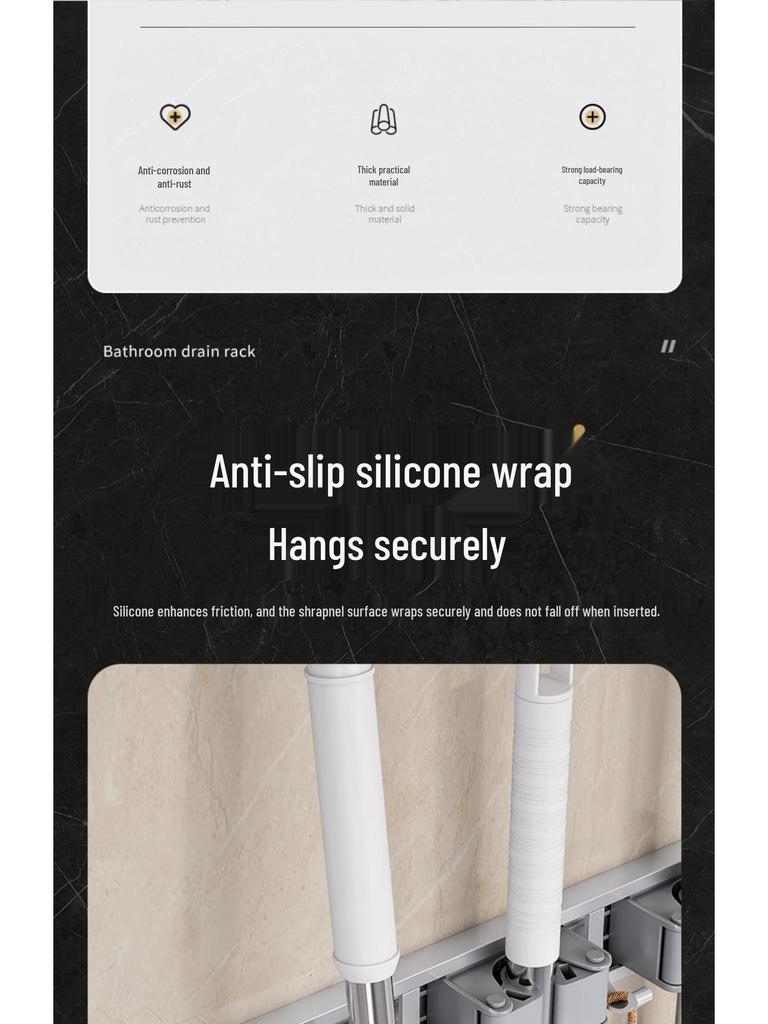 No-Drill Space Aluminum Mop & Broom Storage Clips