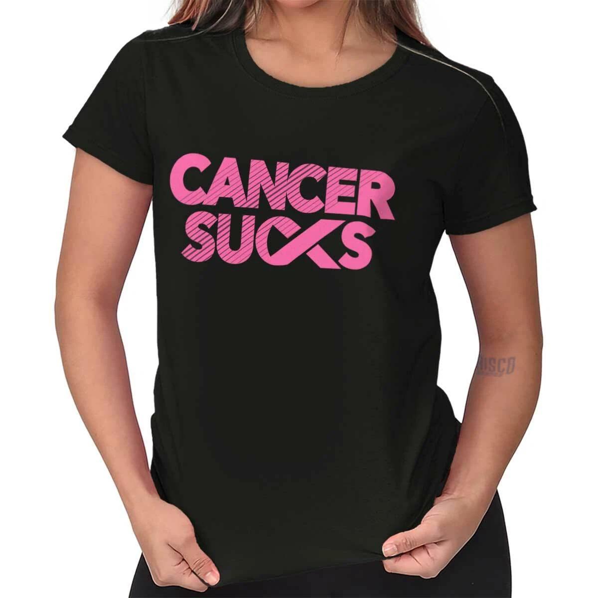 Breast Cancer Sucks Pink Ribbon Supporter Womens Top Junior Graphic Tee M