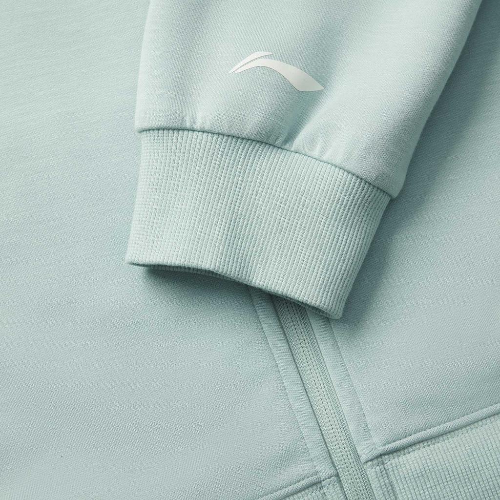 Li Ning Fitness Series Sports Casual Solid Color Hooded Zip-Up Sweatshirt Women Sweatshirt Gray-Green AWDV412-5