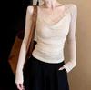 Early Spring Lace Pure Desire To Look Thin Slim Light Pink Long-sleeved Top Swinging Collar Bottoming Long Sleeves