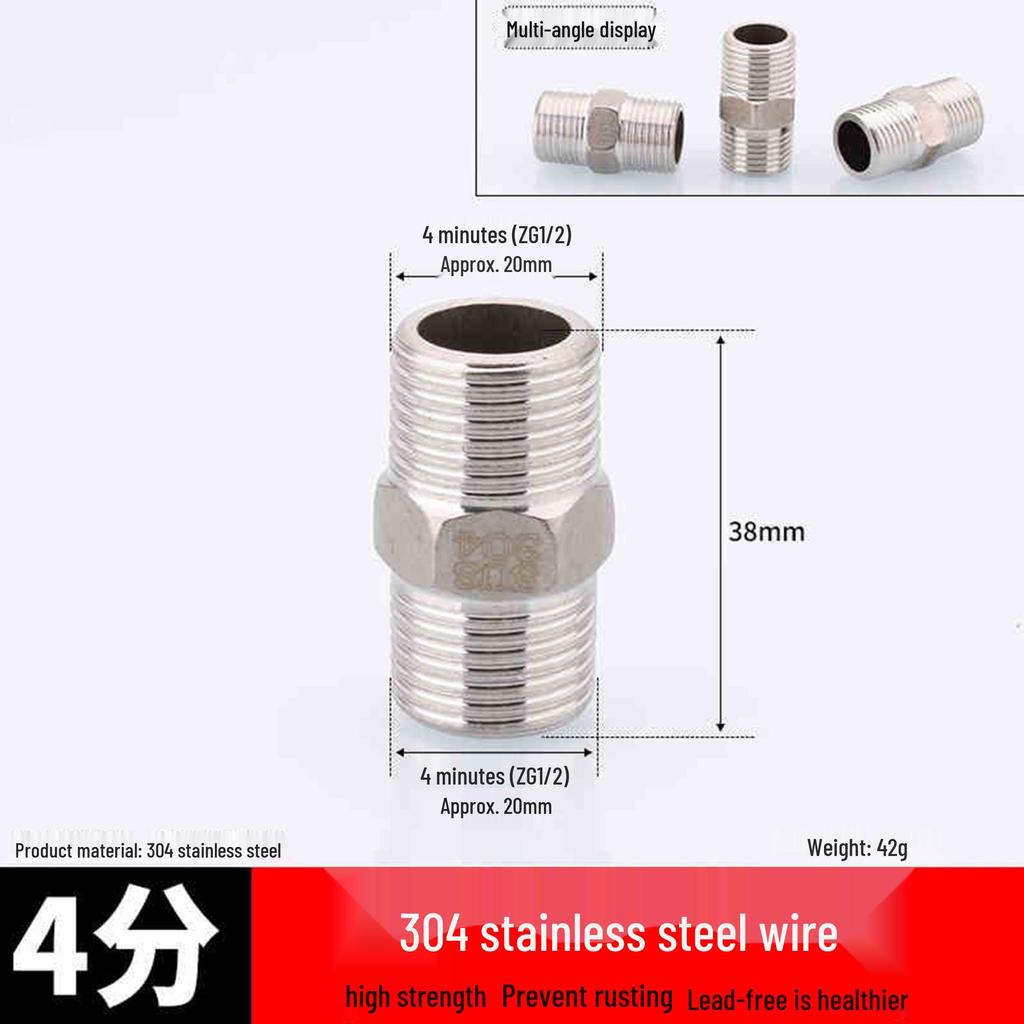 304 Stainless Steel Double-Headed Hexagonal Eccentric Reducer, DN25, 1/2" to 3/4" Male Thread Straight Stud