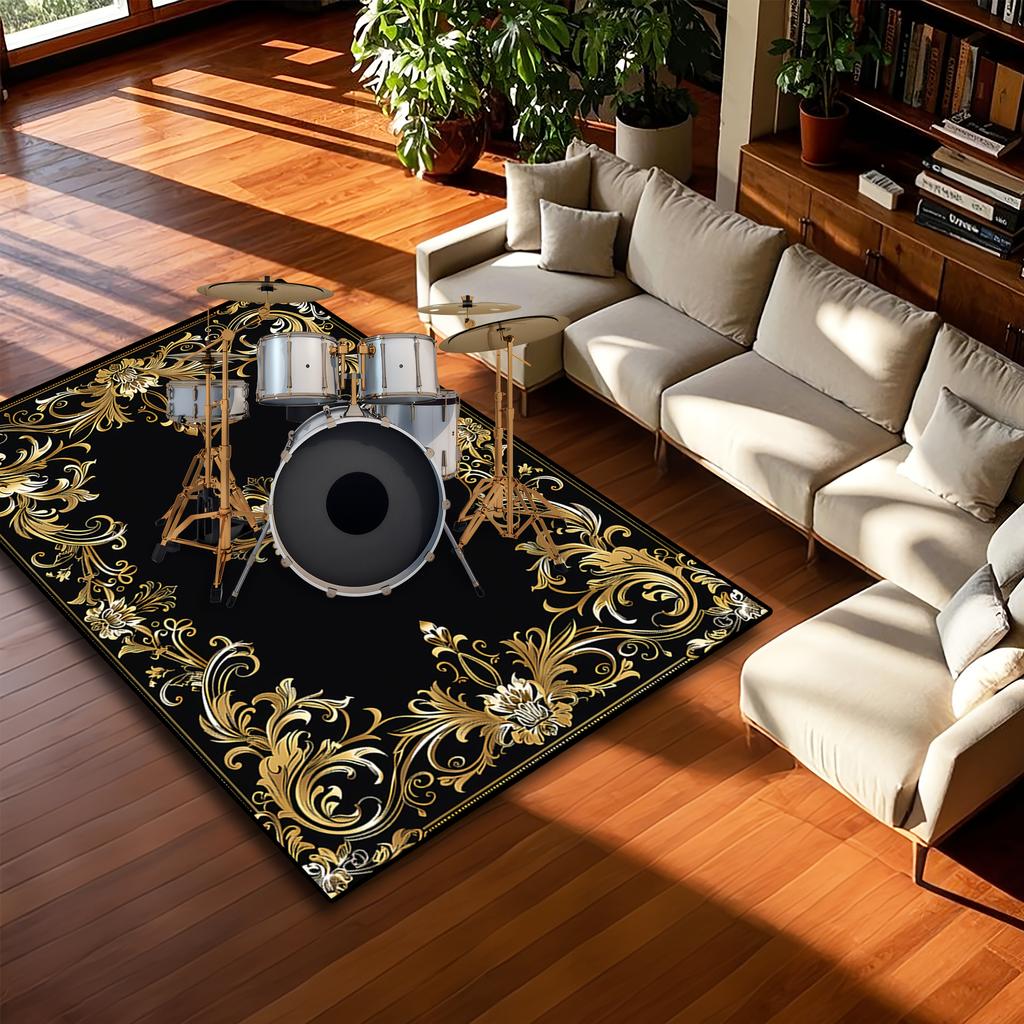 Luxury Black Gold Floral Print Carpet Plush Flannel Rug Living Room Bedroom Home Decor Area Rug Non Slip Floor Mat