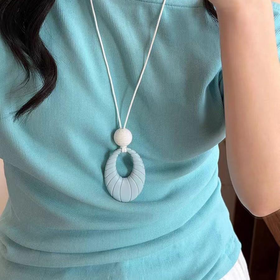 Colorful~ Dopamine Oval Pendant Necklace Light Luxury Premium Long Sweater Chain Niche Neck Accessories